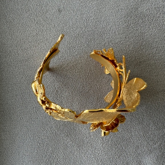 Gold Large Botanical Floral Bracelet Cuff - Picture 4 of 9
